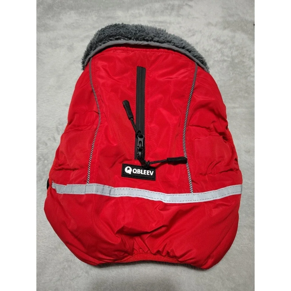 QBLEEV Dog Coat Small Red Reflective Fur Lined Warm Adjustable Outdoor Walks